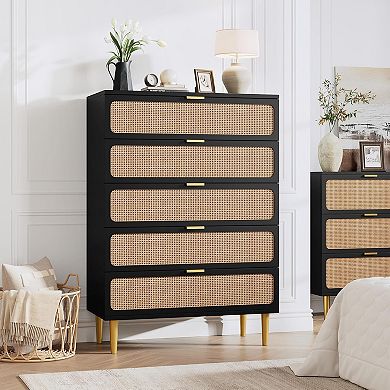 IDEALHOUSE Tall 5-Drawer Rattan Dresser