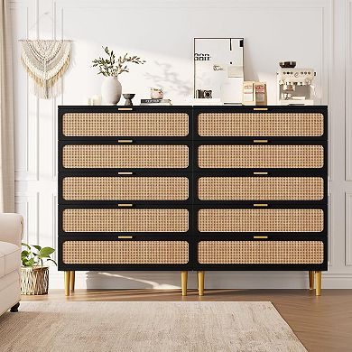 IDEALHOUSE Tall 5-Drawer Rattan Dresser