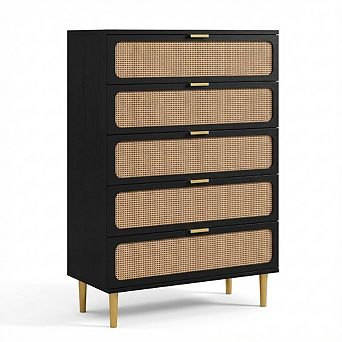 IDEALHOUSE Tall 5-Drawer Rattan Dresser