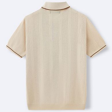 Men's Knit Polo Shirt Short Sleeve Textured Button-Down Collared Shirt