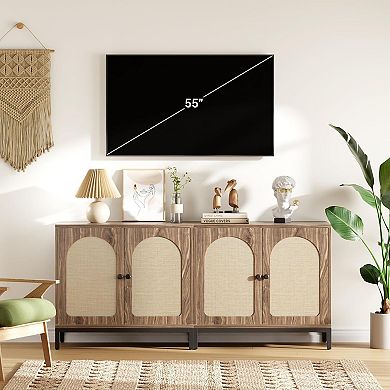 IDEALHOUSE Rattan Buffet Cabinet with Arched Doors