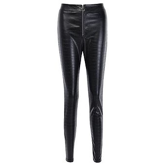 Women's Faux Leather High-Waisted Ankle Skinny Pants Soft Stretchy Zipper Detail Pants