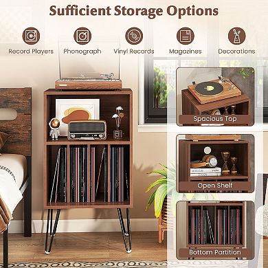 Record Player Stand with Charging Station Turntable Stand with Vinyl Storage