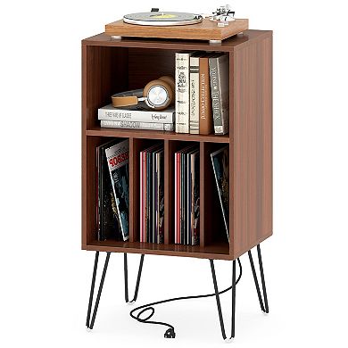 Record Player Stand with Charging Station Turntable Stand with Vinyl Storage