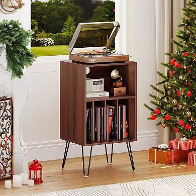 Record Player Stand with Charging Station Turntable Stand with Vinyl Storage