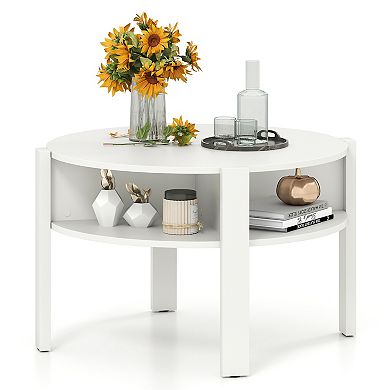 29.5" Round Coffee Table with Storage Shelves for Small Space