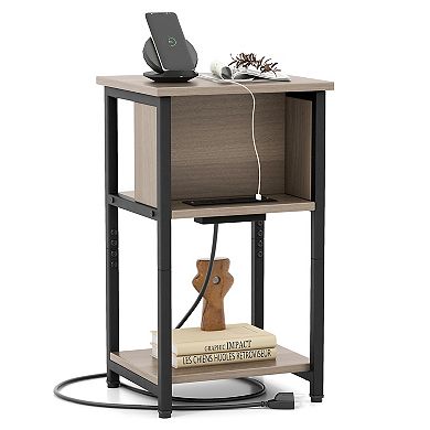 3-Tier End Table with USB Ports & Power Outlets