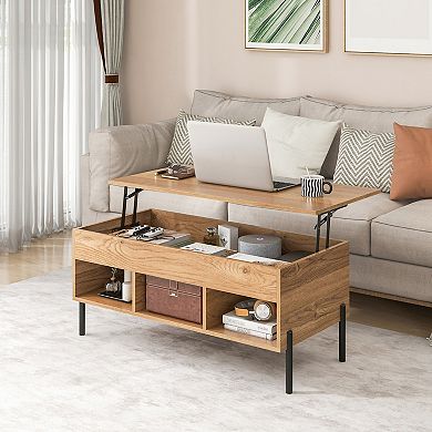 Living Room Central Table with Lifting Tabletop and Metal Legs