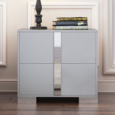 Elegant Mirrored Nightstand with Metal Foot & 2 Drawers