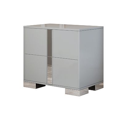 Elegant Mirrored Nightstand with Metal Foot & 2 Drawers