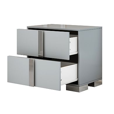 Elegant Mirrored Nightstand with Metal Foot & 2 Drawers
