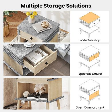 3-Tier Bedside Table Nightstand with Antique Grey Faux Marble Top