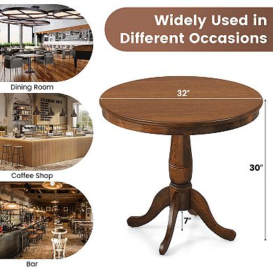 32" Wooden Round Pub Pedestal Side Table