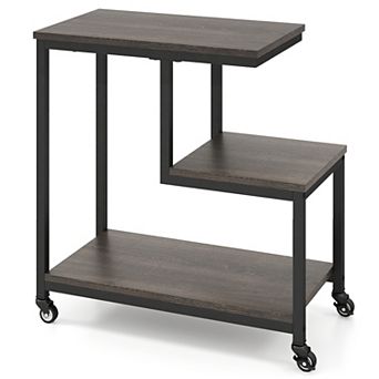 G-shaped Side Table 3 tier Mobile End Table with Open Shelves
