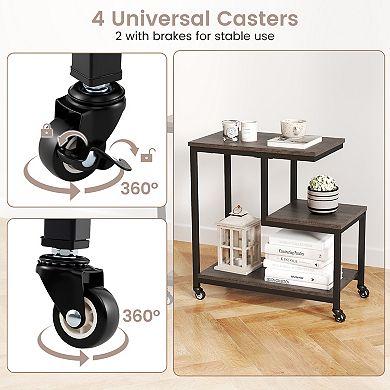 G-shaped Side Table 3-Tier Mobile End Table with Open Shelves
