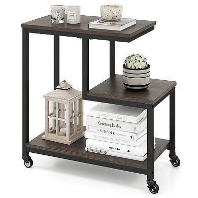 G-shaped Side Table 3-Tier Mobile End Table with Open Shelves