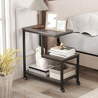 G-shaped Side Table 3-Tier Mobile End Table with Open Shelves
