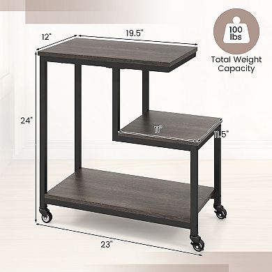 G-shaped Side Table 3-Tier Mobile End Table with Open Shelves