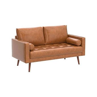 Mid-Century Faux Leather Snuggle Sofa