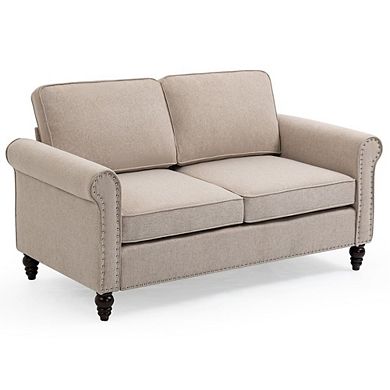 Upholstered Snuggle Sofa With Nailhead Trim