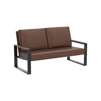 Faux Leather Mid-Century Snuggle Sofa