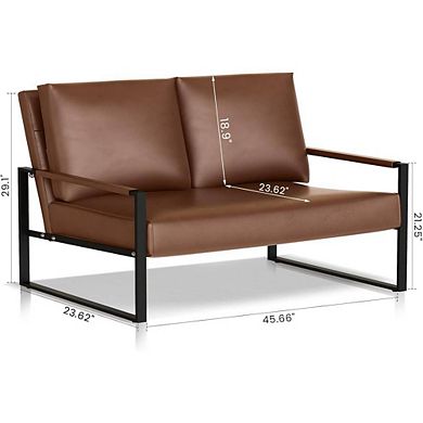 Faux Leather Mid-Century Snuggle Sofa