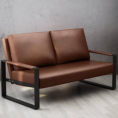 Faux Leather Mid-Century Snuggle Sofa