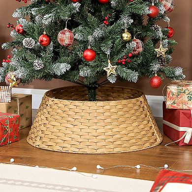 LOVMOR 2ft Rustic Plastic Woven Christmas Tree Skirt Collar Natural