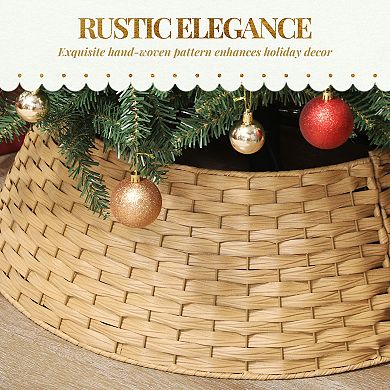 LOVMOR 2ft Rustic Plastic Woven Christmas Tree Skirt Collar Natural