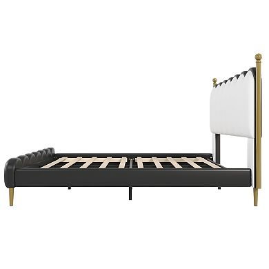 Leather Upholstered Platform Bed with Reinforced Wood Slats by Christopher Knight Home
