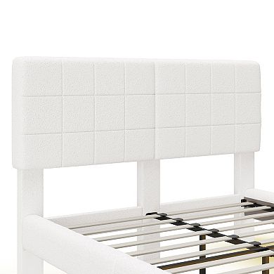 Arc Modern Boucle Floating Platform Bed Rounded Corners Ambient Lighting by Christopher Knight Home