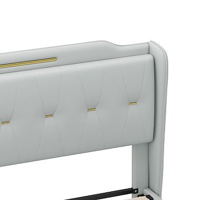 Jayce Modern PU Leather Upholstered Platform Bed with Gold Accents by Christopher Knight Home