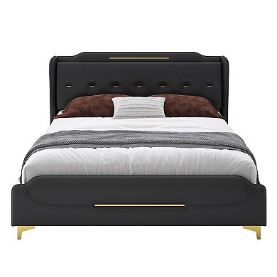 Jayce Modern PU Leather Upholstered Platform Bed with Gold Accents by Christopher Knight Home