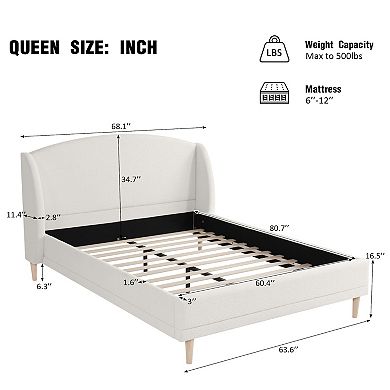 Arc Modern Boucle Wingback Platform Bed by Christopher Knight Home