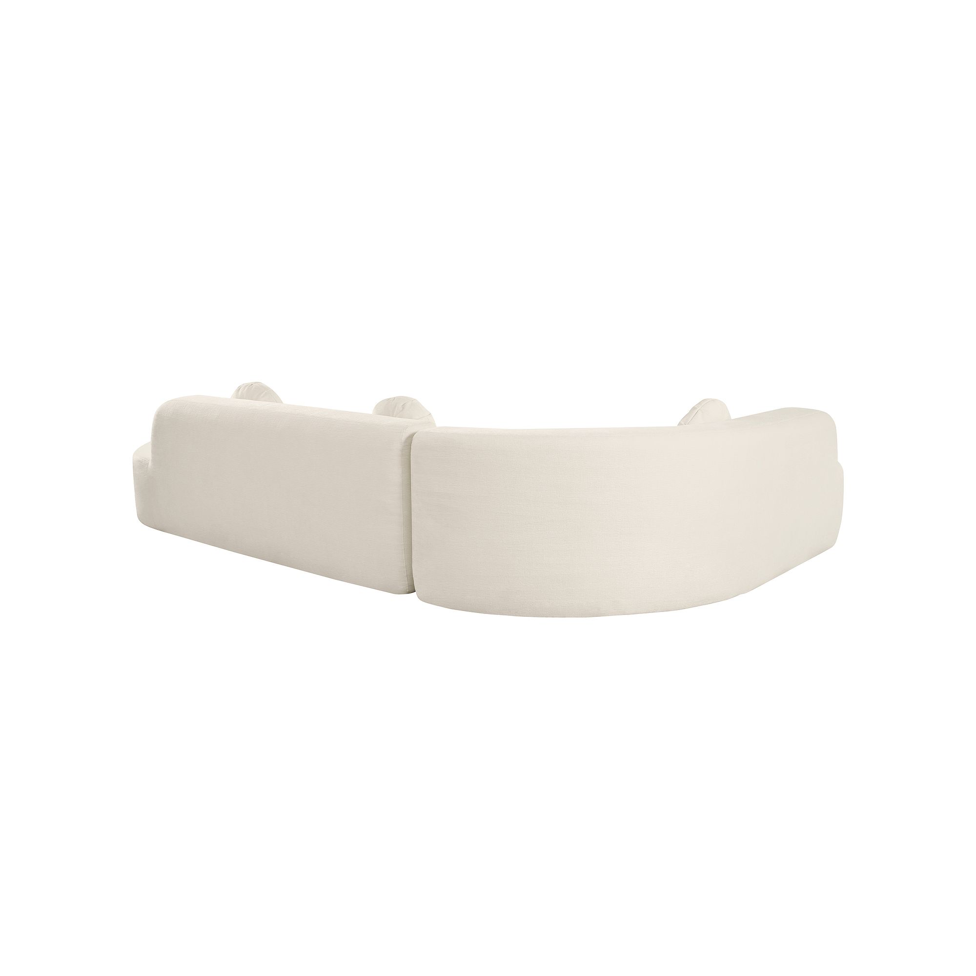Off-white curved sectional sofa with rounded corner and thick cushions