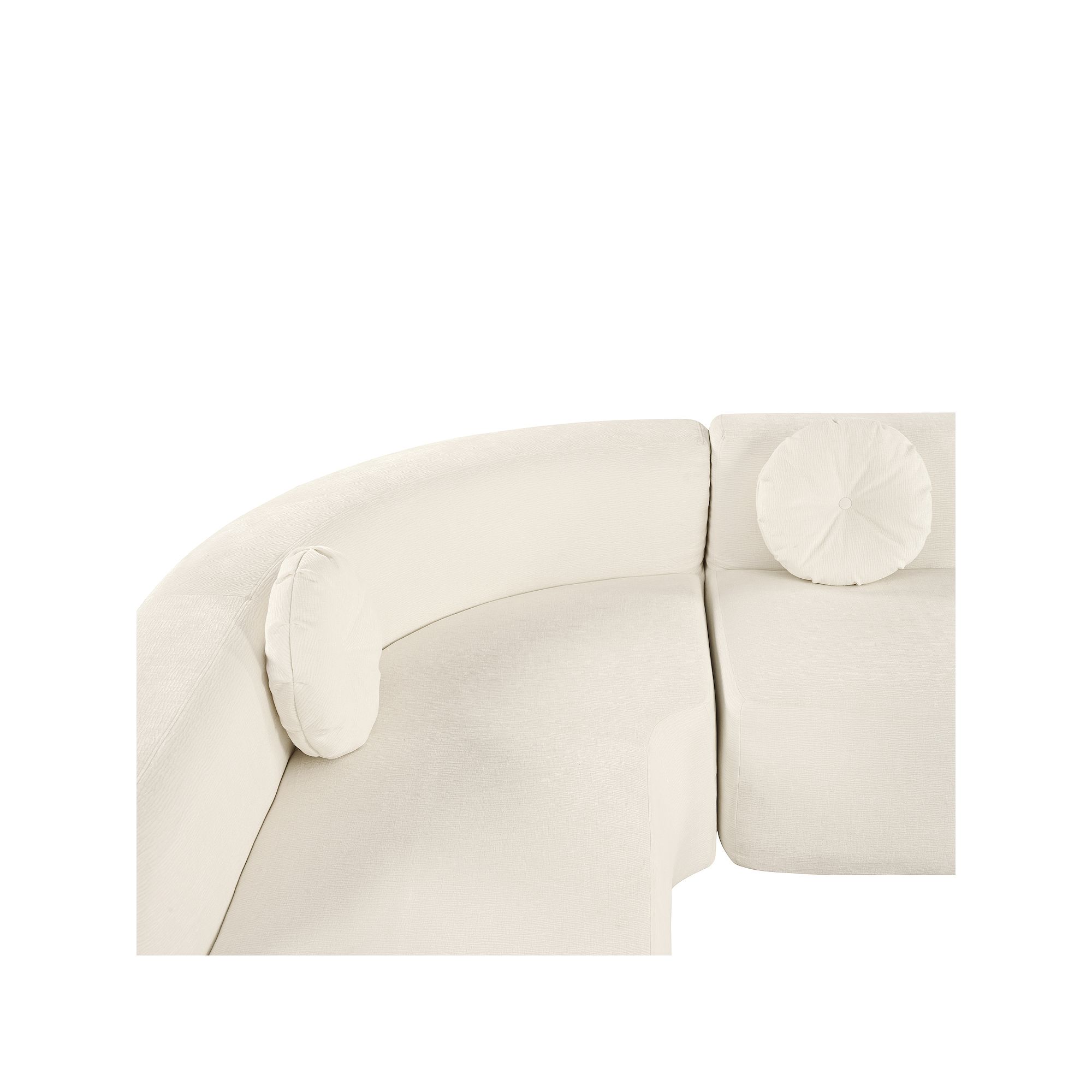 Close-up of off-white sectional sofa cushions and round back pillows