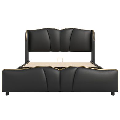 Emerson Modern PU Leather Bed with Wingback Headboard Sculpted by Christopher Knight Home