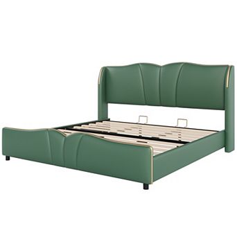 Emerson Modern PU Leather Bed with Wingback Headboard Sculpted by Christopher Knight Home