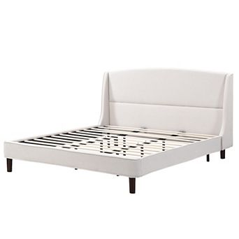 Core Elegant Wingback Upholstered Platform Bed-Reinforced Slats by Christopher Knight Home