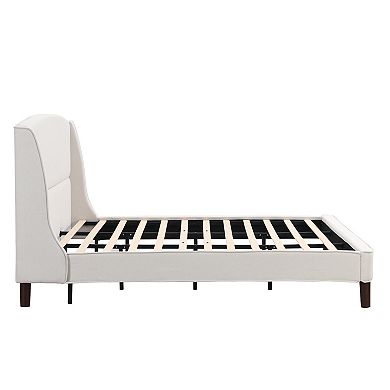 Core Elegant Wingback Upholstered Platform Bed-Reinforced Slats by Christopher Knight Home