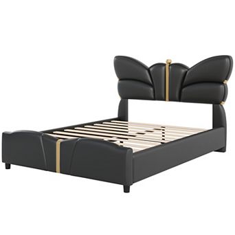 Olivia Sculpted Modern Metal Trim Upholstered PU Leather Bed Frame by Christopher Knight Home
