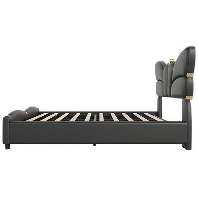 Olivia Sculpted Modern Metal Trim Upholstered PU Leather Bed Frame by Christopher Knight Home