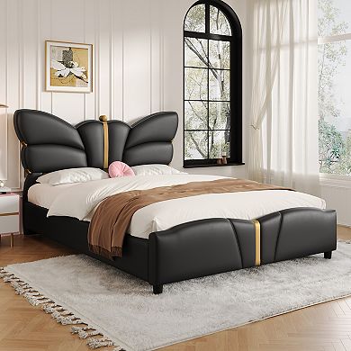 Olivia Sculpted Modern Metal Trim Upholstered PU Leather Bed Frame by Christopher Knight Home