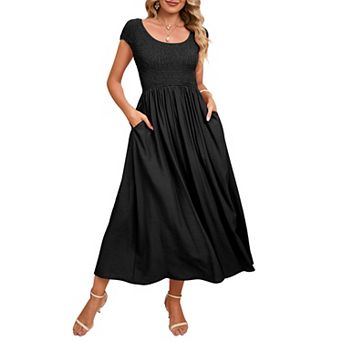 Women’s Casual Summer A-Line Midi Dress Short Sleeve Round Neck Ideal for Wedding Guest