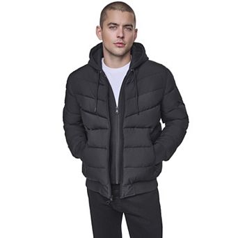 Men's Kenneth Cole Reaction Stretch Bomber Puffer Jacket with Hooded Bib
