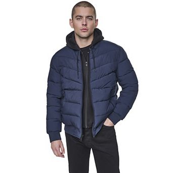 Men's Kenneth Cole Reaction Stretch Bomber Puffer Jacket with Hooded Bib