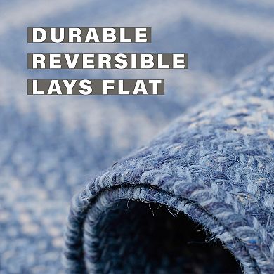 HomeSpice Décor Jute Braided Rug Non-Shedding Reversible Jute Blue Rug
