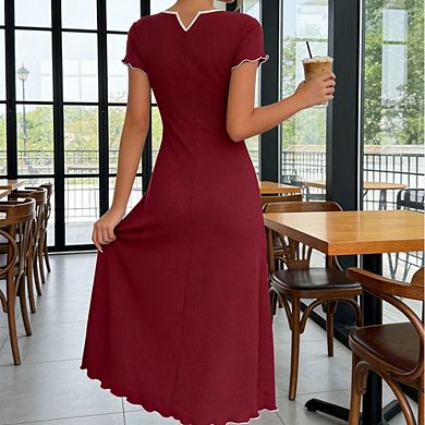 Women's Midi Dress Short Sleeve Split Dress for Casual & Date Night