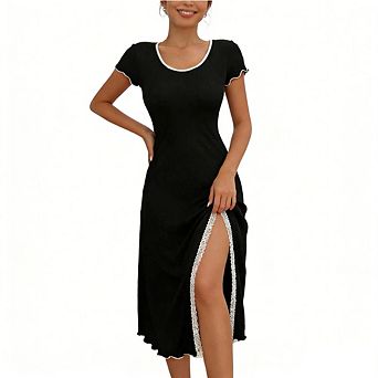 Women's Midi Dress Short Sleeve Split Dress for Casual & Date Night