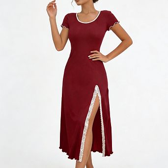 Women's Midi Dress Short Sleeve Split Dress for Casual & Date Night